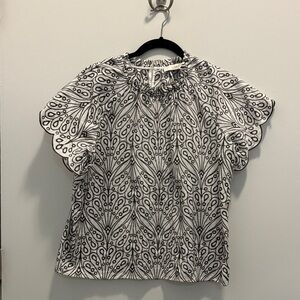 LOFT Black and White Patterned Blouse